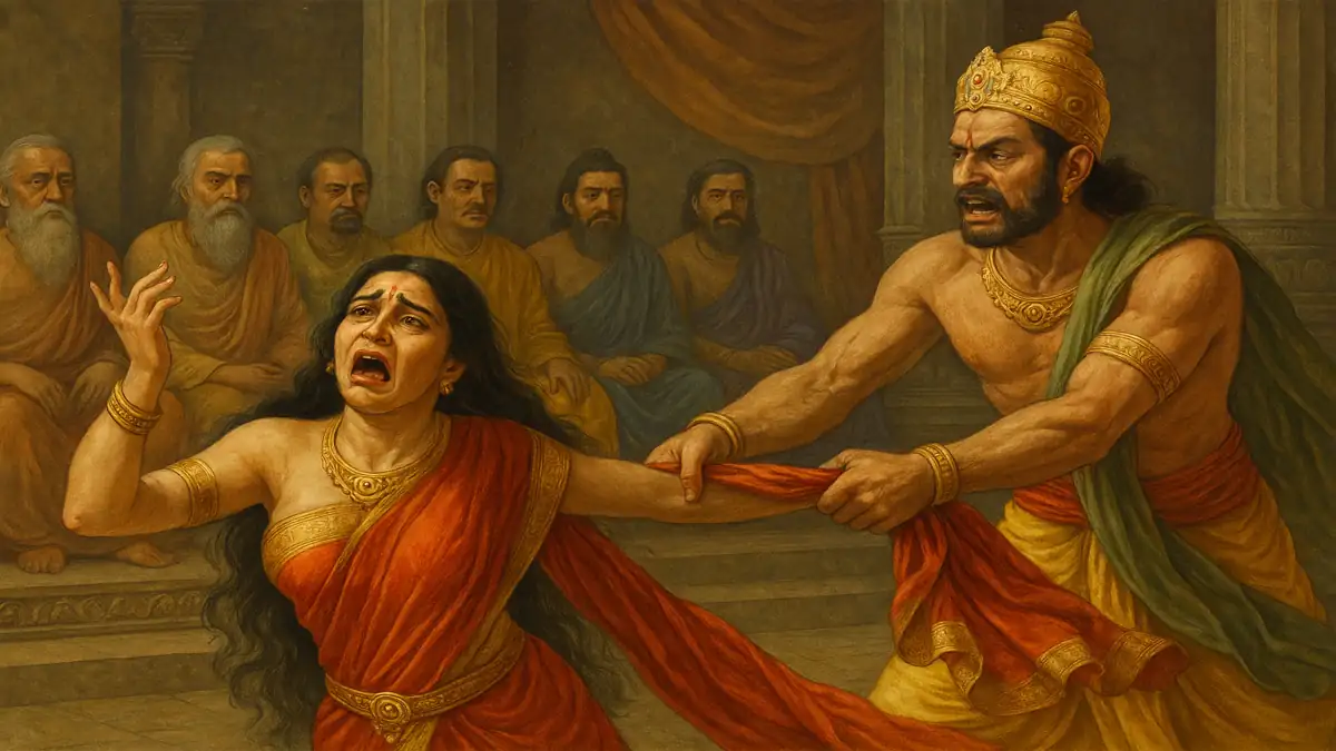 द्रोपदी के चीर हरण की सभा में धर्म और मानवता का मौन संघर्ष